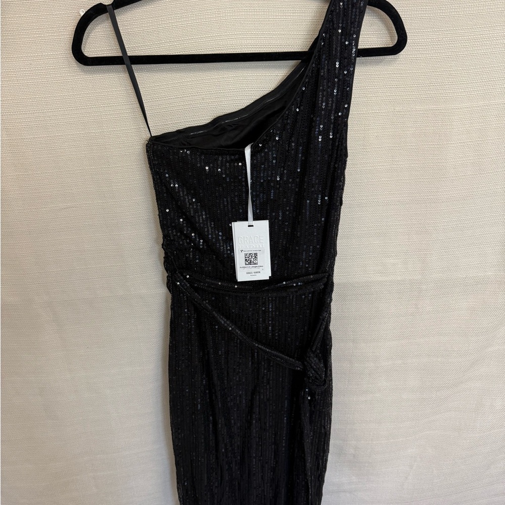 Grace Karin Shimmering Black One-Shoulder Dress - Picture 2 of 3